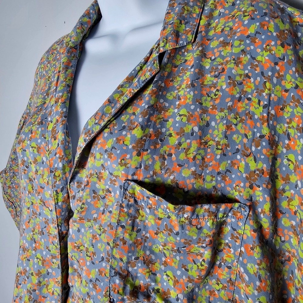 Prana Iguala Womens XL Button Down Shirt Gray Floral Print Short Sleeve Collared - Picture 4 of 10